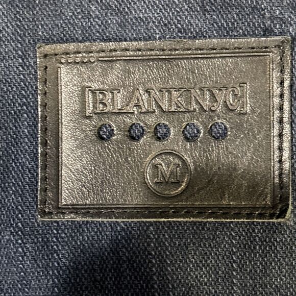 BlankNYC Drape Front Mixed Media Denim Vegan Leather Fringe Jacket Size Medium - Picture 13 of 15